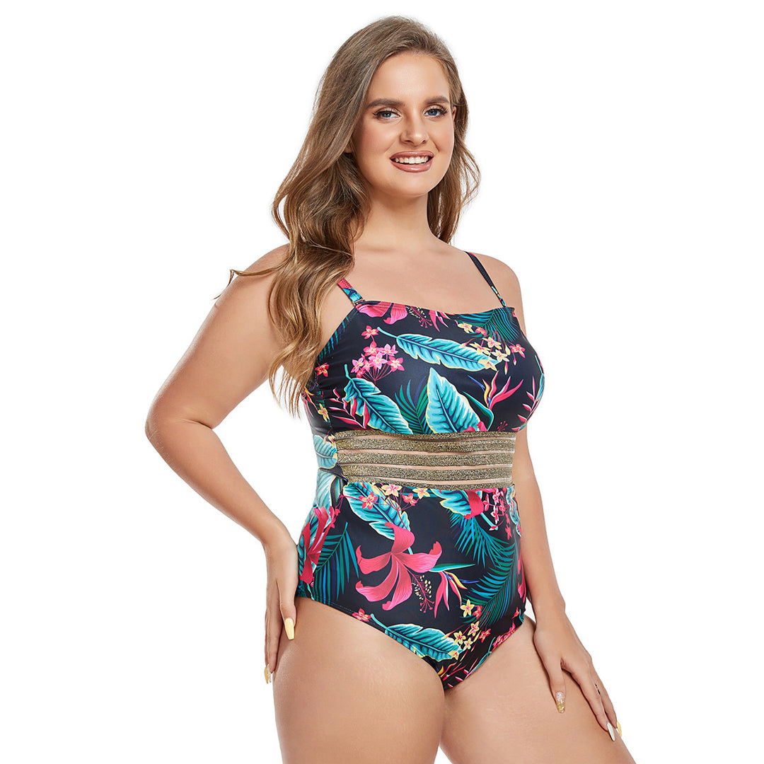 Damen Einteiliger Badeanzug mit schimmerndem Taillenband Drune