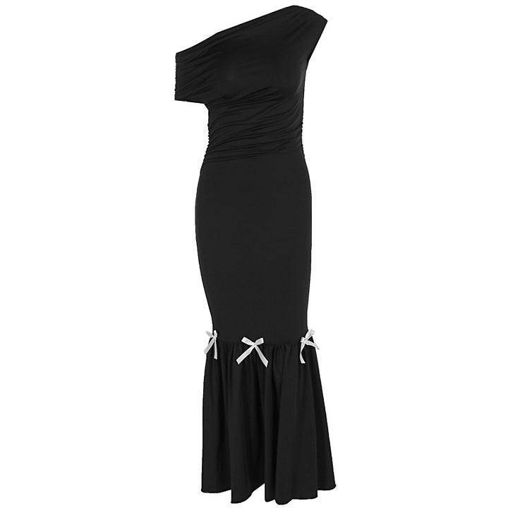 Damen Elegantes Maxikleid mit asymmetrischem One-Shoulder Design und verspielten Rüschendetails Drune
