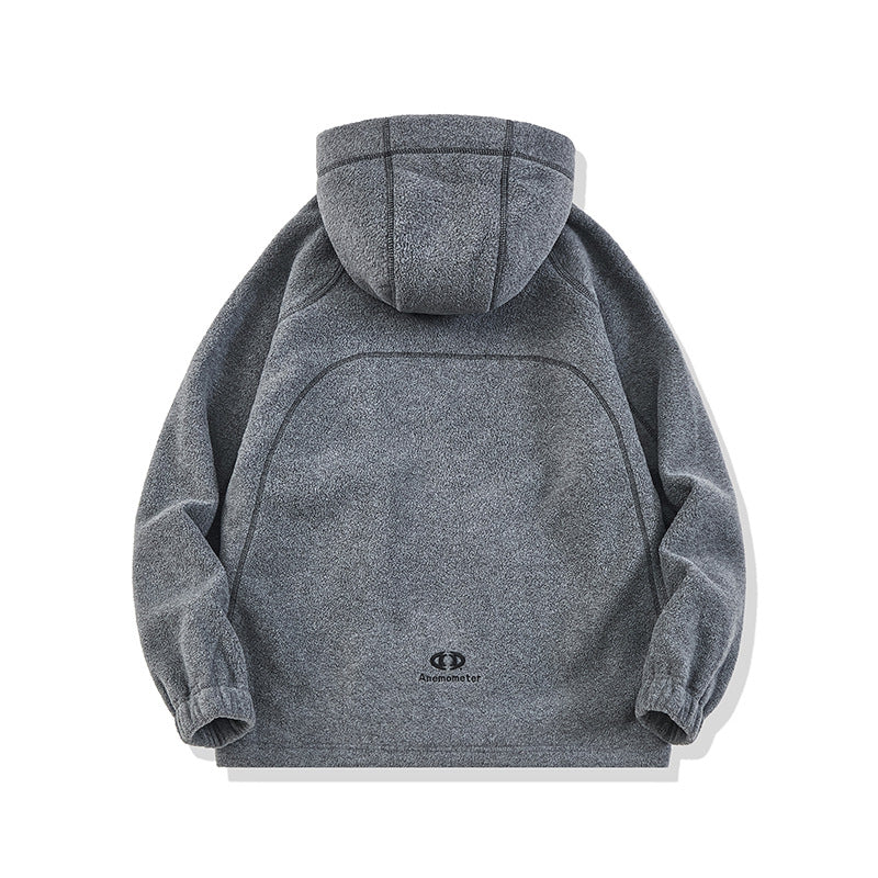 Unisex Oversize Fleece-Kapuzenjacke mit Kontrastnähten und Reißverschlusstaschen Drune