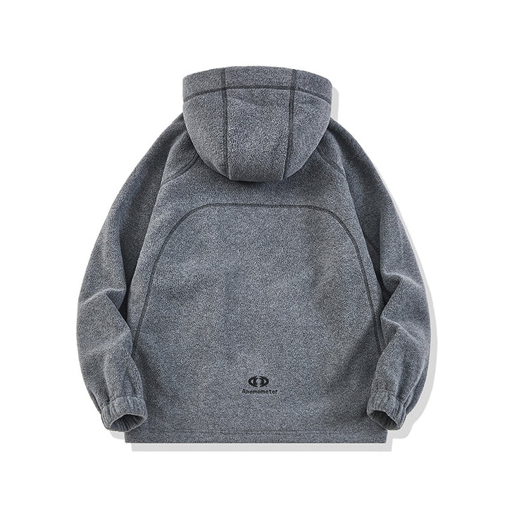 Unisex Oversize Fleece-Kapuzenjacke mit Kontrastnähten und Reißverschlusstaschen Drune