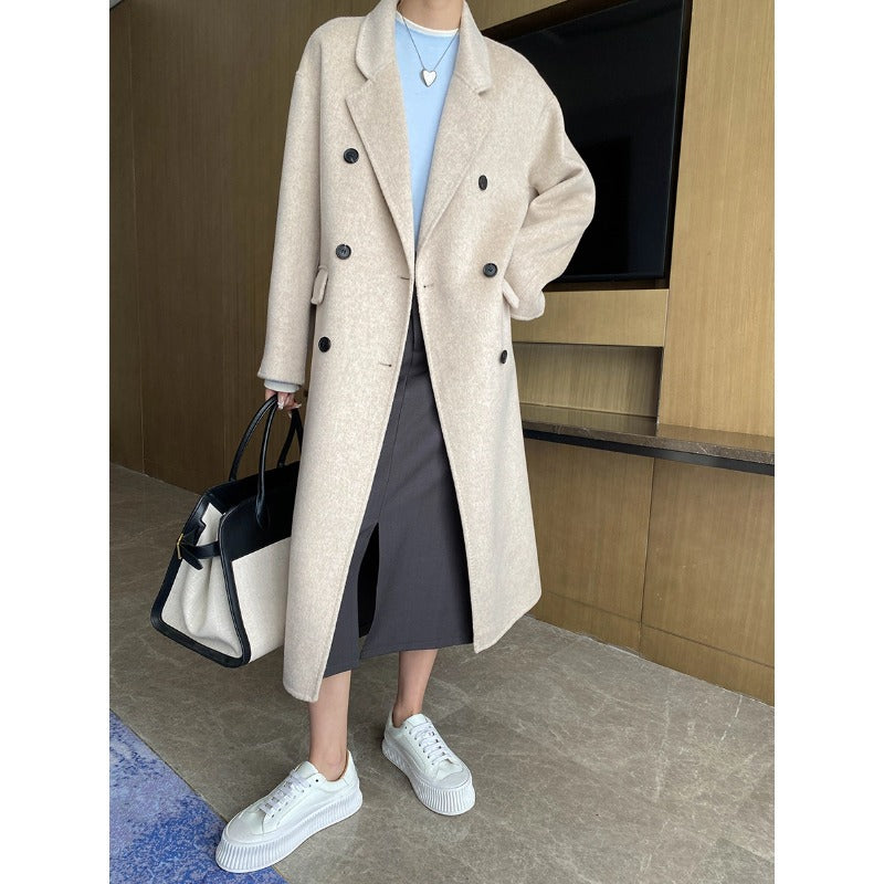 Damen eleganter doppelreihiger Wollmantel im oversized Schnitt Drune