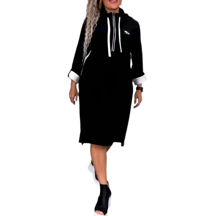 Damen nan Hoodie-Midikleid mit Kapuze, Kordelzug und krempelbaren Manschetten Drune