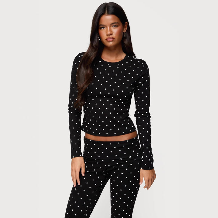 Damen Langärmliges Polka-Dots Oberteil und Leggings Set Drune