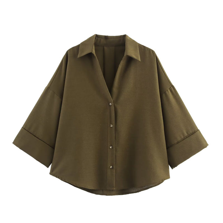 Damen Hemdblusenshirt mit lässigem Schnitt und eleganten 3/4-Ärmeln Drune