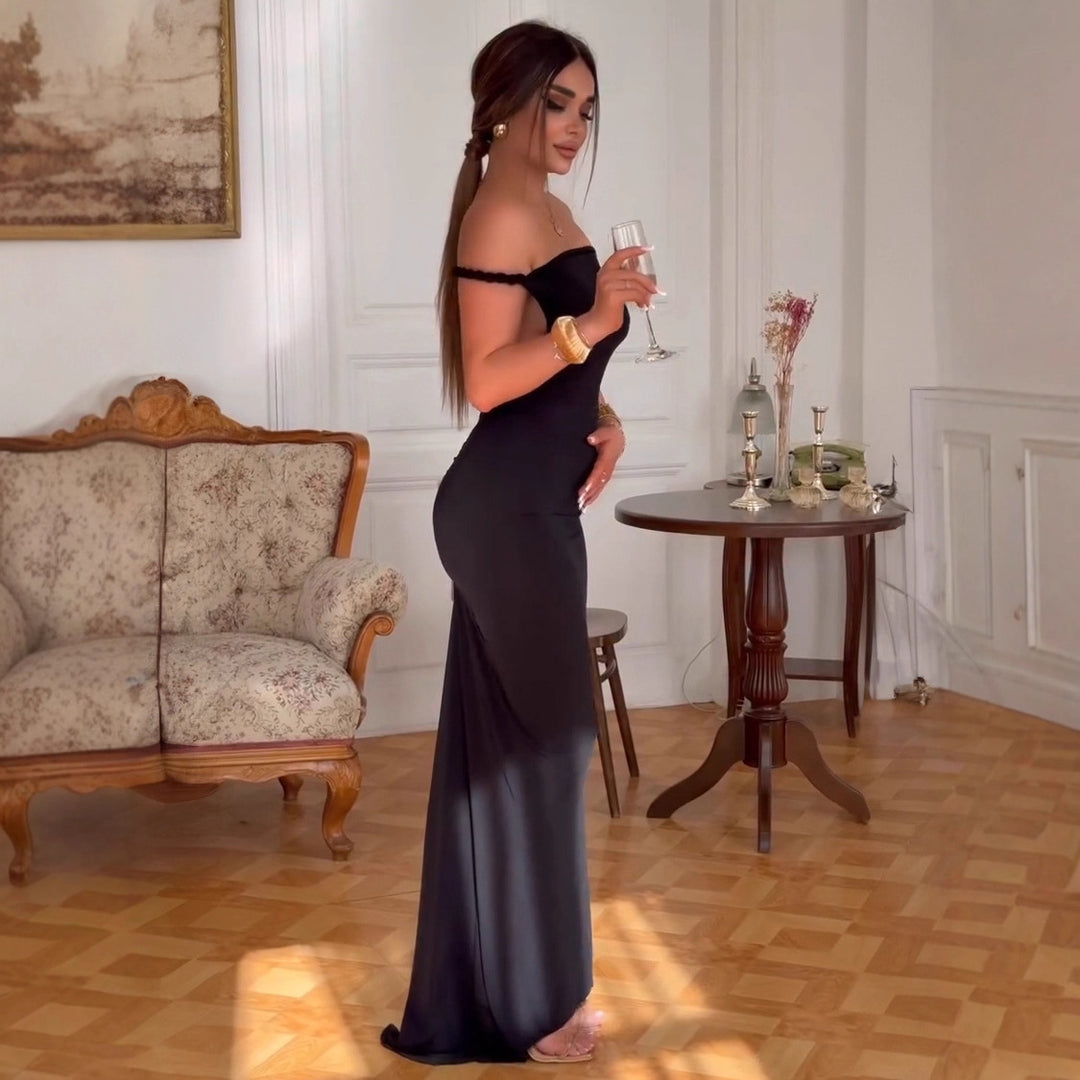 Damen Off-Shoulder Maxi-Kleid mit figurbetonendem Schnitt und elegantem Saum Drune