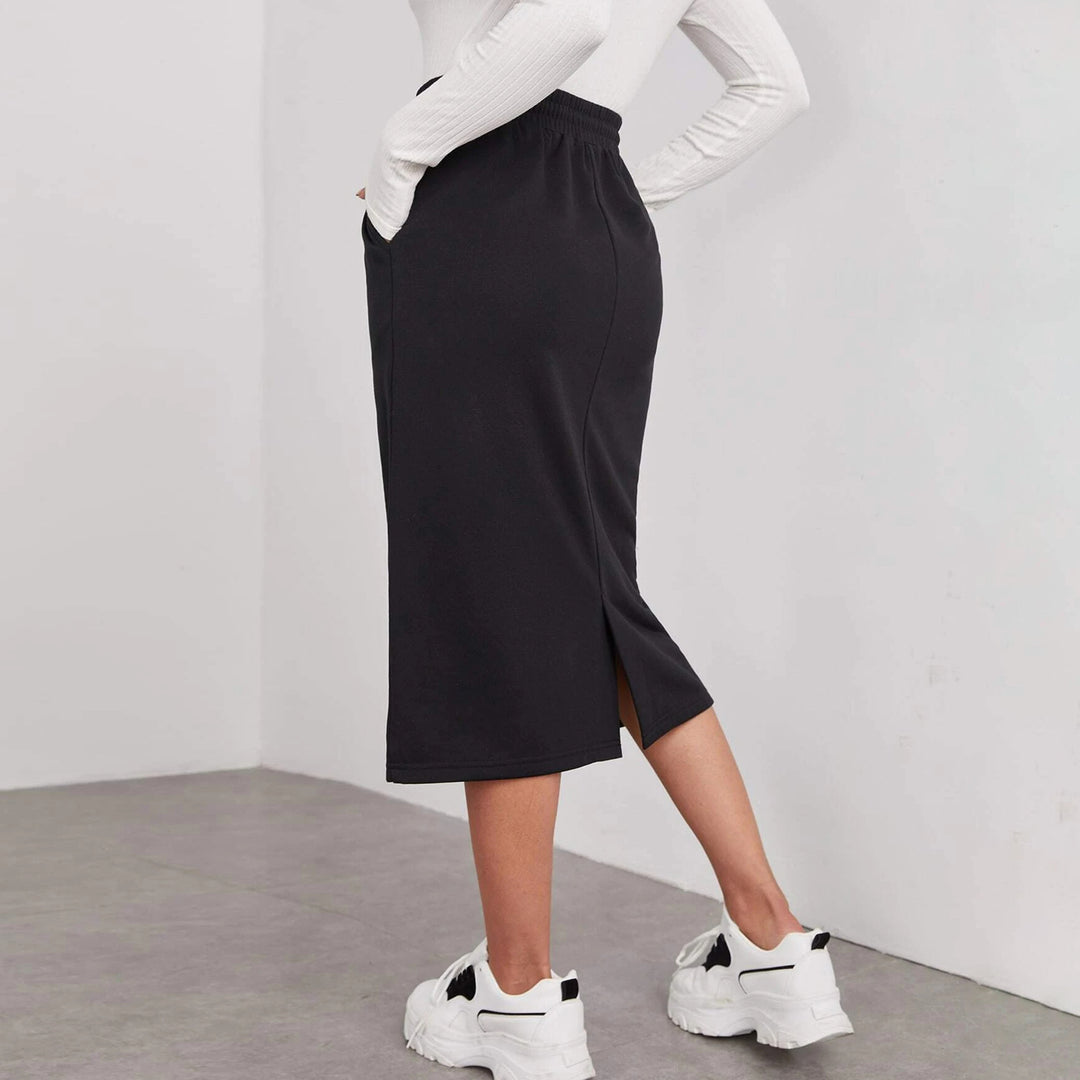 Damen Melierte Jersey Tunnelzug-Mittel-Pencilrock Drune