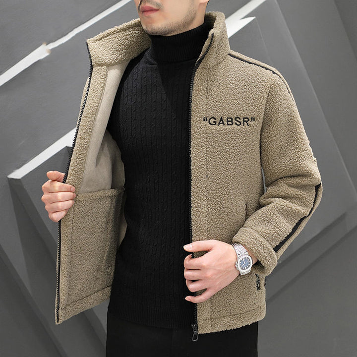 Herren Teddy-Fleece-Blouson mit Stehkragen, Reißverschluss und Kontraststreifen Drune