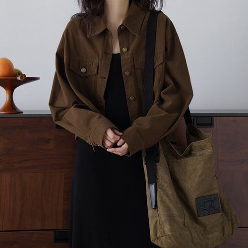 Damen Modische Oversized-Jacke mit Knöpfen und praktischen Taschen Drune