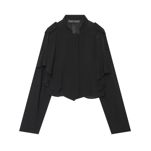 Damen Kurzjacke mit Lagenvolants, Stehkragen und verdeckter Knopfleiste Drune
