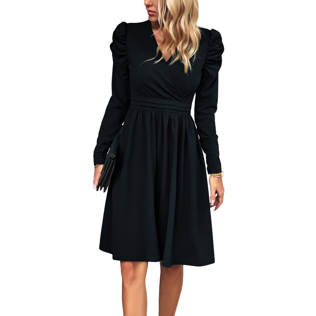 Damen nan Wickel-Midikleid mit Puffärmeln, betonter Taillenpasse und weit schwingendem Rock Drune
