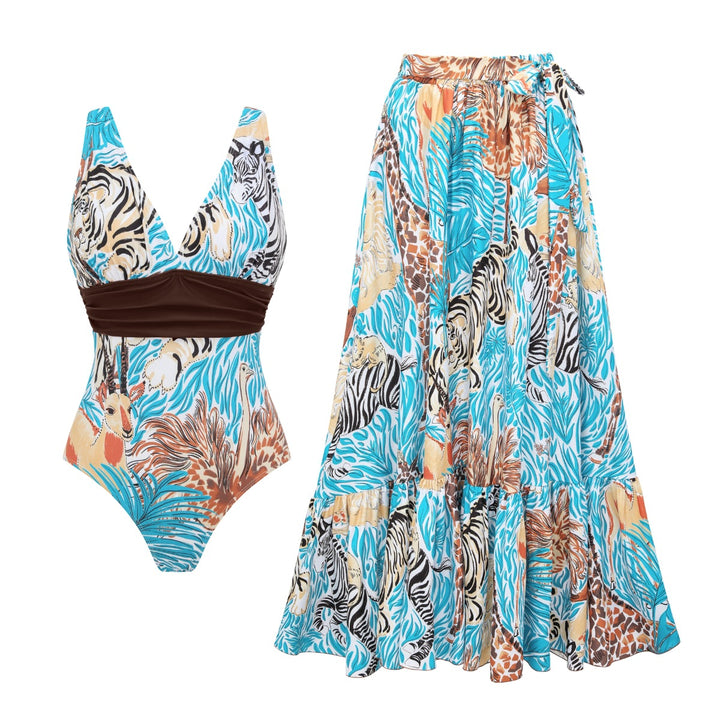 Damen Einteiler Badeanzug mit tierischem Print und eleganter Taillierung Drune