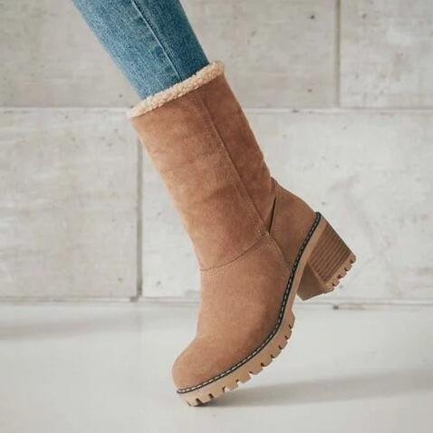 Damen elegante Winter-Stiefeletten mit wolligem Kragen Drune