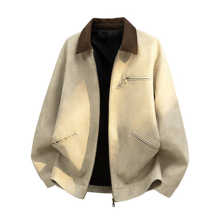 Herren Lässige Kunstlederjacke mit breitem Kragen Drune