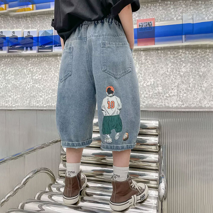 Jungen lässige Denim-Shorts mit kreativem Grafikdruck Drune