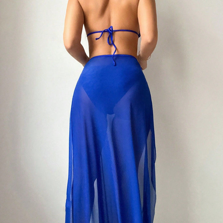 Damen sexy Bikini-Set mit transparentem Maxi-Rock Drune