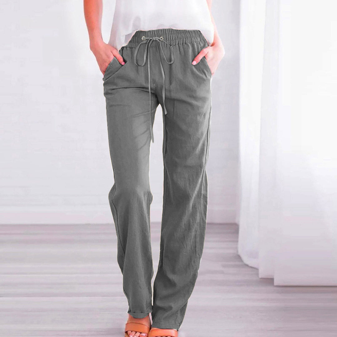 Damen Bequeme Leinen-Hose mit elastischem Bund und Taschen Drune