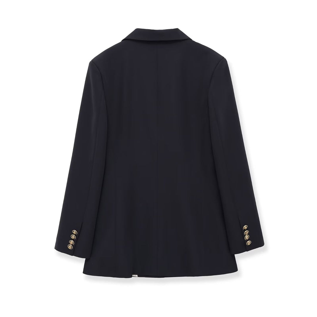 Damen Doppelreihiger Longblazer mit markanten Goldknöpfen und strukturierter Schulter Drune