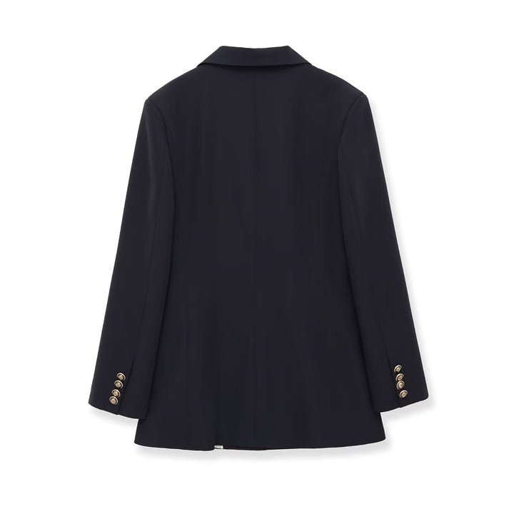 Damen Doppelreihiger Longblazer mit markanten Goldknöpfen und strukturierter Schulter Drune