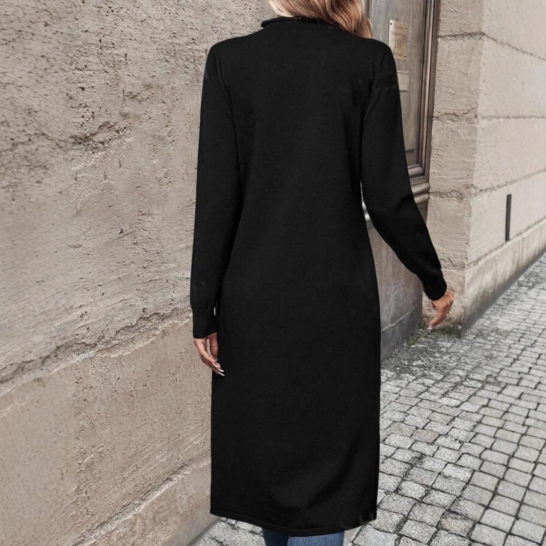 Damen elegantes Strickkleid mit seitlichen Schlitzen Drune