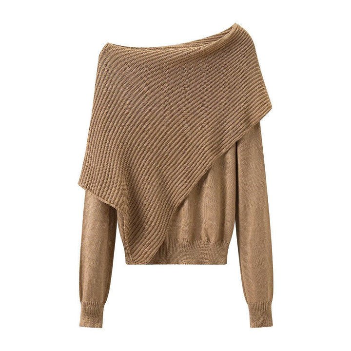 Damen Asymmetrischer schulterfreier Strickpullover mit Poncho‑Einsatz Drune