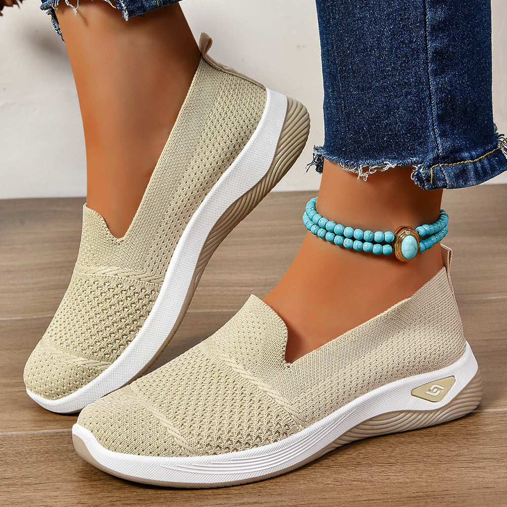 Damen Leichte Slip-On Freizeitschuhe mit atmungsaktiver Strickoberfläche Drune