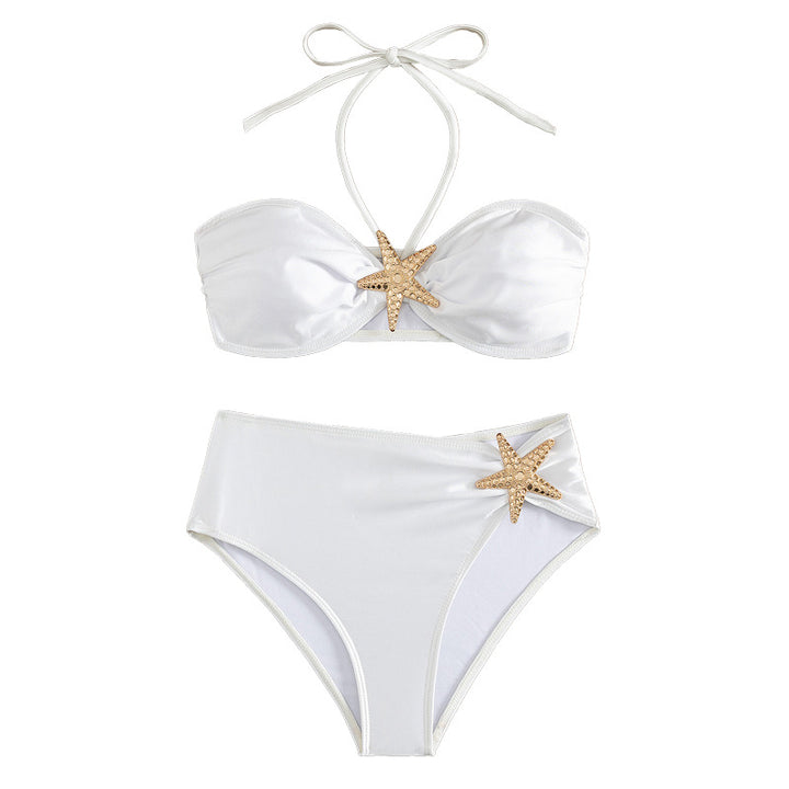 Damen Hochtaillierter Bikini mit eleganten Muschelverzierungen Drune