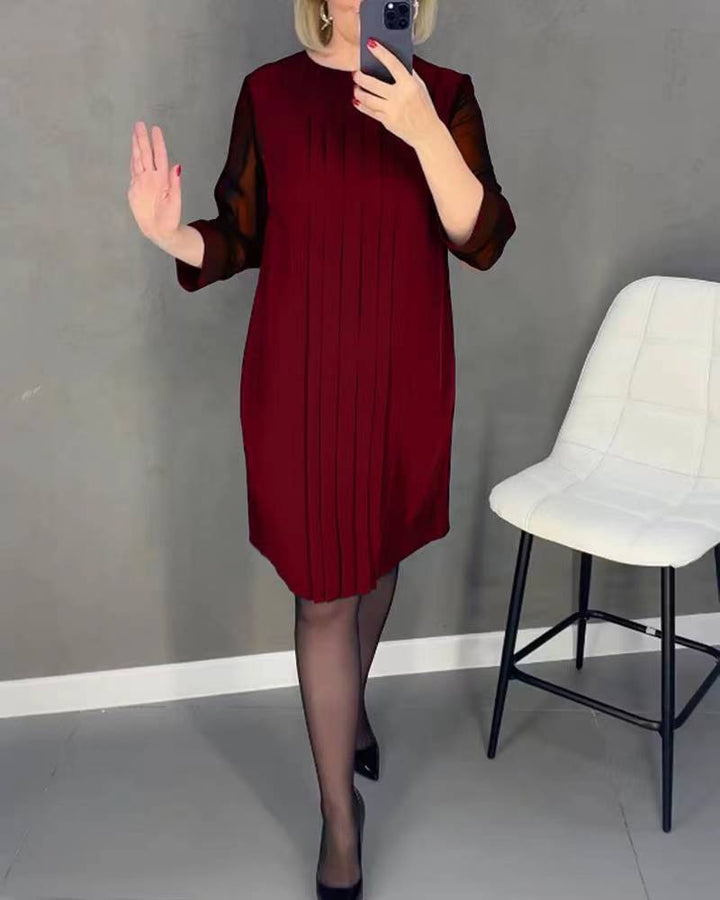 Damen elegantes Rüschenkleid mit transparenten Ärmeln Drune