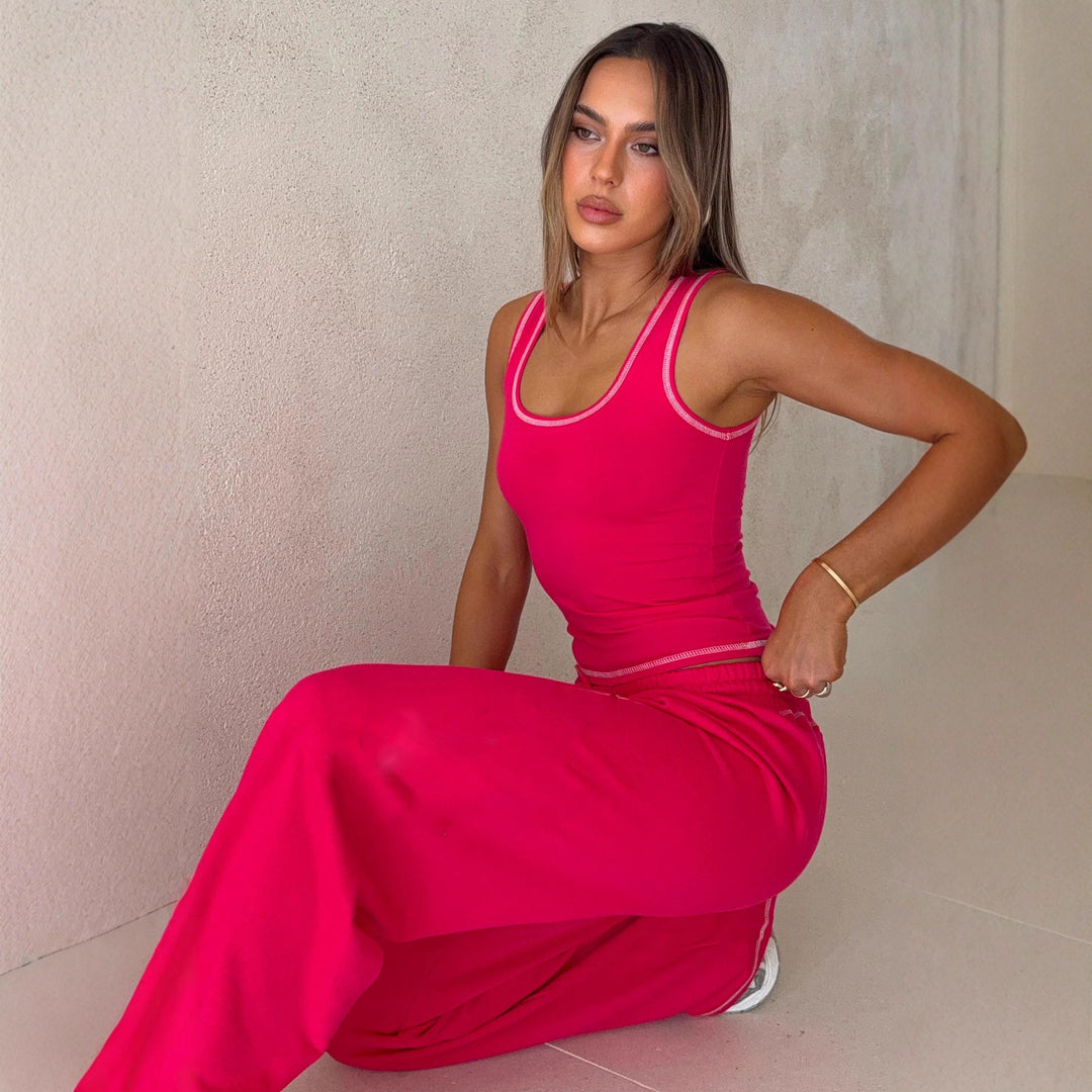 Damen lässiges Crop-Top und weite High-Waist Lounge-Jogginghose Set Drune