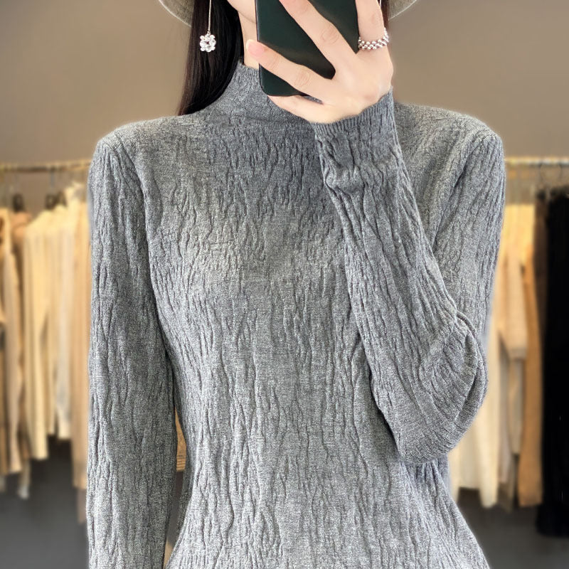 Damen Strukturierter Feinstrick-Pullover mit kurzem Stehkragen und Crinkle-Optik Drune