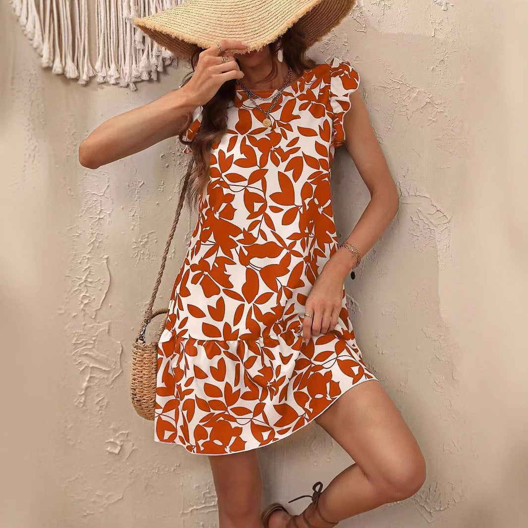 Damen Sommerkleid mit Rüschendetails und floralem Muster Drune