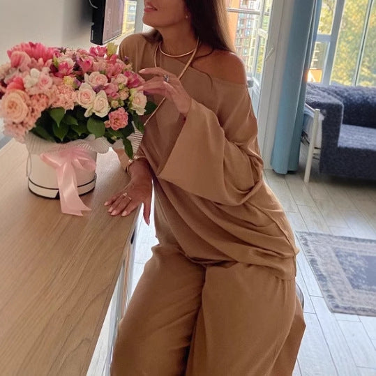 Damen luftiges Off-Shoulder Jumpsuit mit weiten Ärmeln und anpassbarem Bund Drune