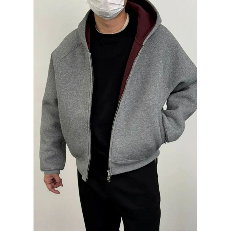 Herren Oversize-Kapuzensweatjacke aus schwerem French-Terry mit Zwei-Wege-Reißverschluss Drune