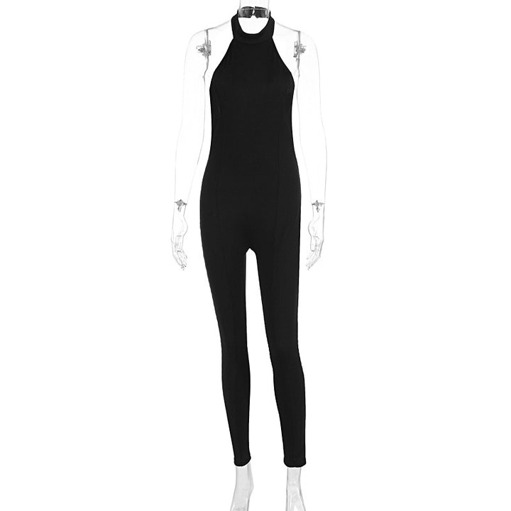 Damen figurbetonter Jumpsuit mit hohem Kragen und Rippstruktur Drune