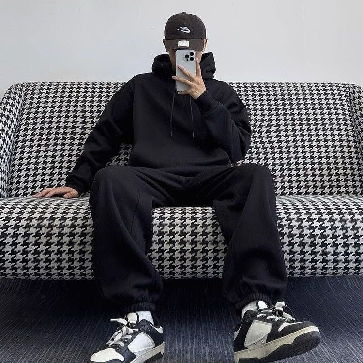 Unisex Oversize-Kapuzenpullover mit Kängurutasche und weiter Jogginghose aus French Terry Drune