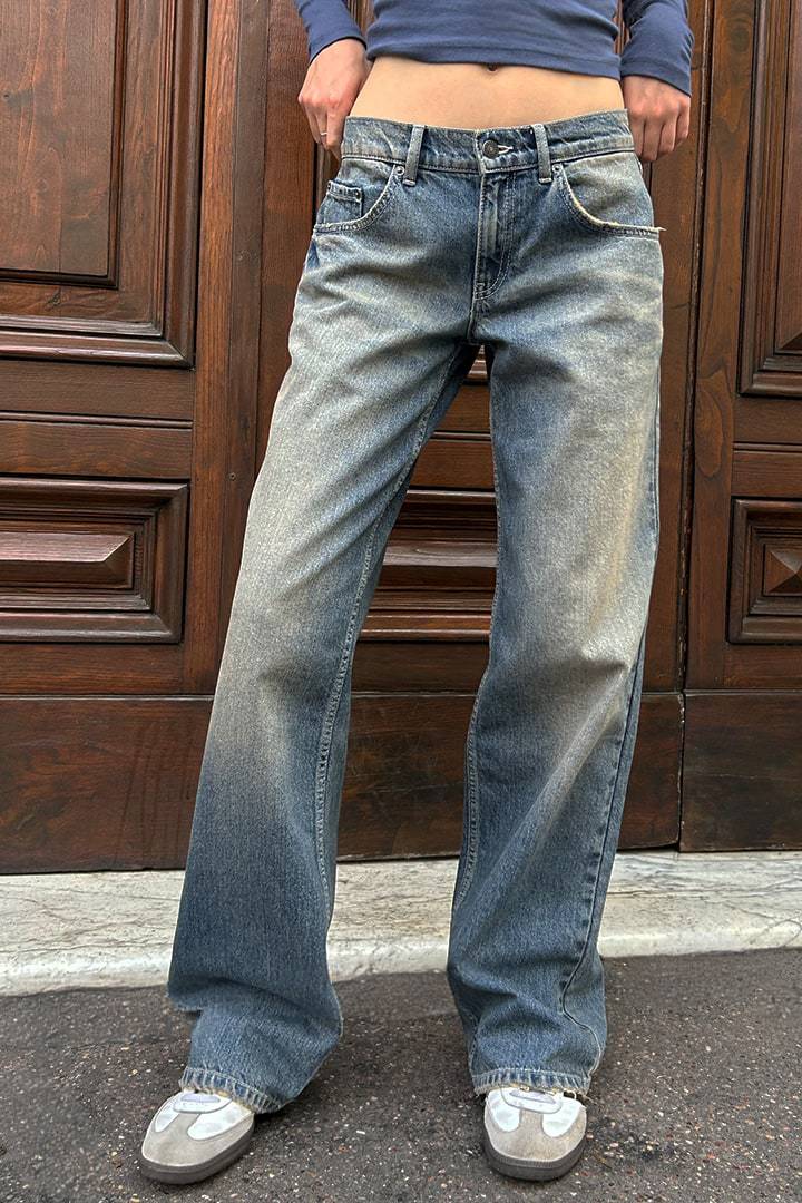 Damen nan weites Denim Hosenmodell mit tiefem Bund und weitem Schlag Drune