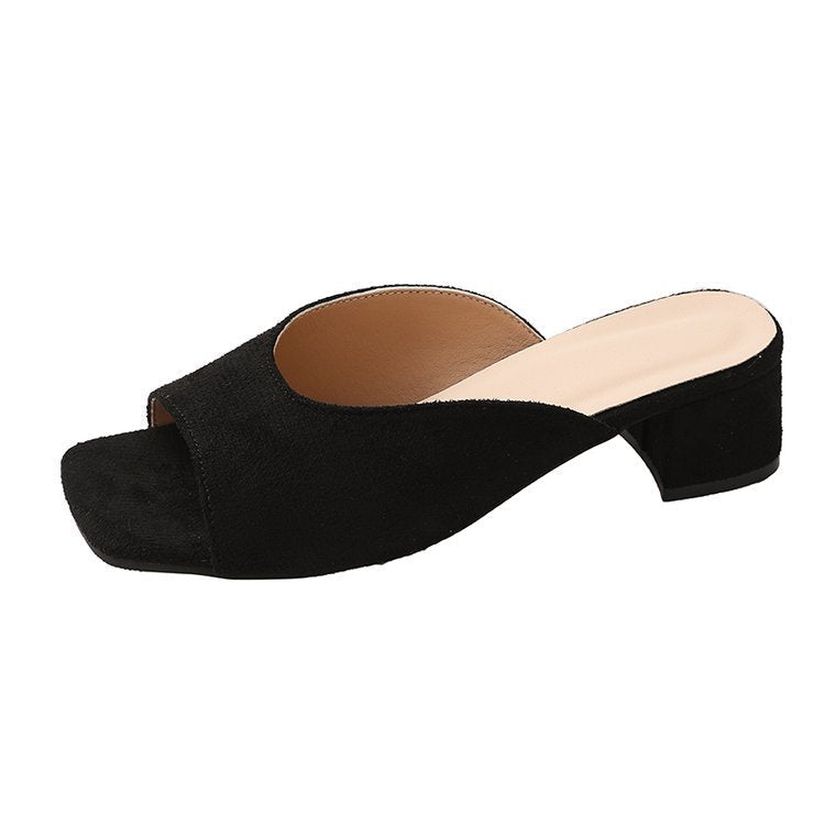 Damen elegante Mules mit offenem Zehenbereich und niedrigem Blockabsatz Drune