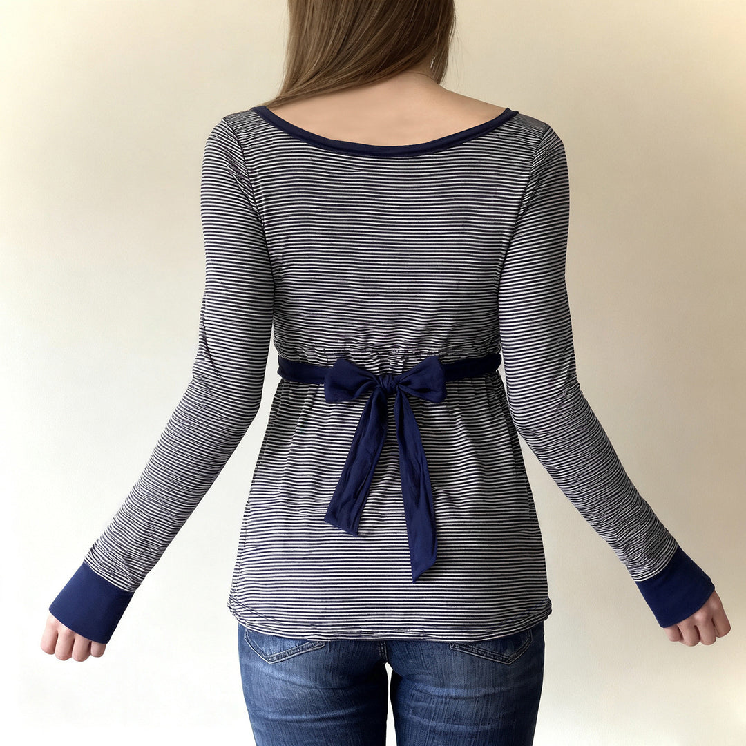Damen Umstands- und Stillbluse mit Empire-Naht, Knopfleiste und Bindegürtel Drune