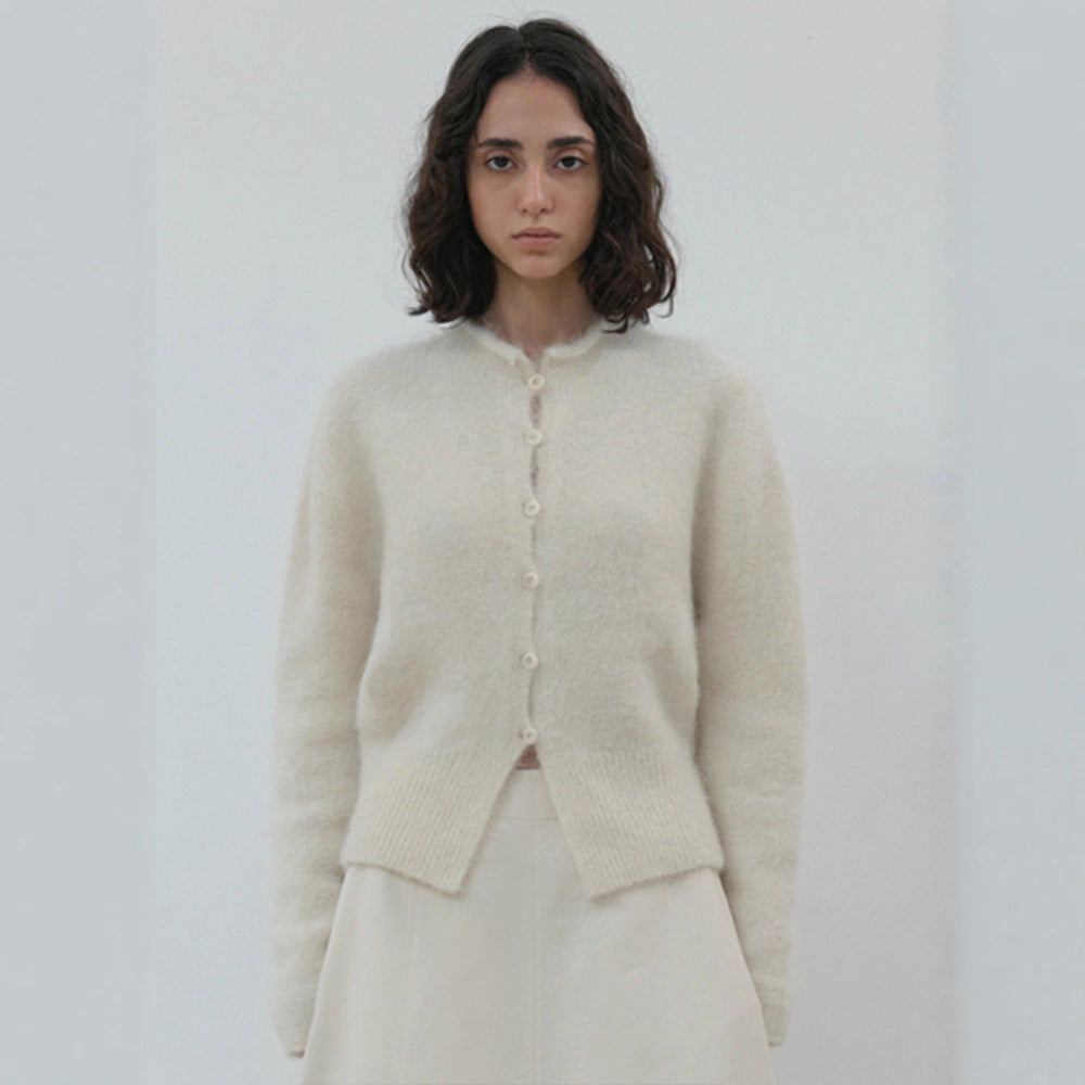 Damen eleganter und warmer Strickcardigan mit Knopfleiste Drune