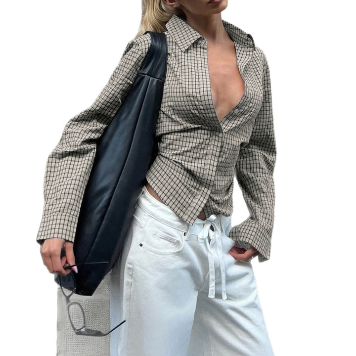 Damen nan taillierte Karobluse mit verdeckter Knopfleiste und geformter Miedernaht Drune