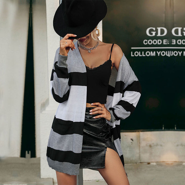 Damen Lässiger Streifen Cardigan Drune