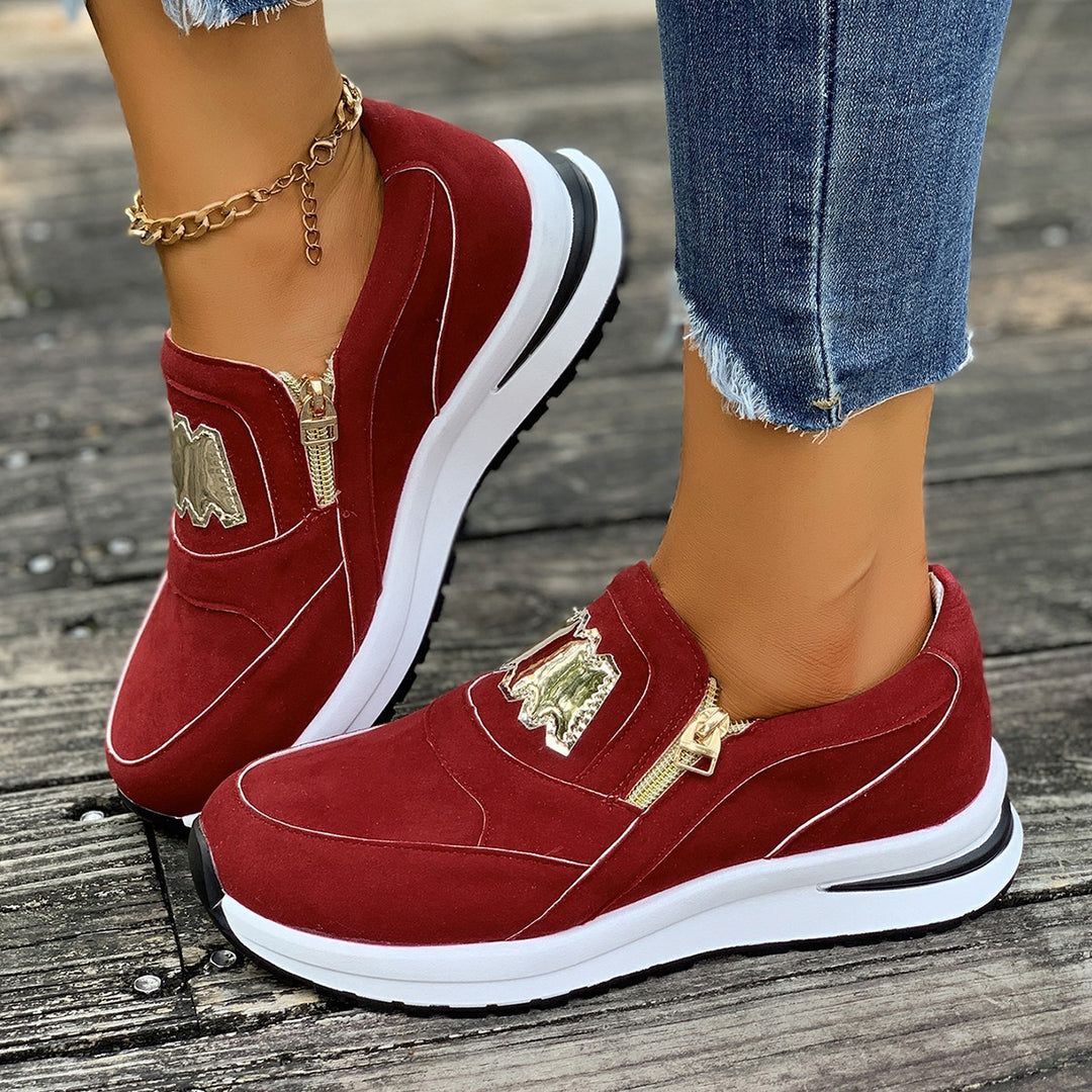 Damen Plateau-Slipper-Sneaker aus Veloursimitat mit seitlichem Zier-Reißverschluss und metallischer Applikation Drune