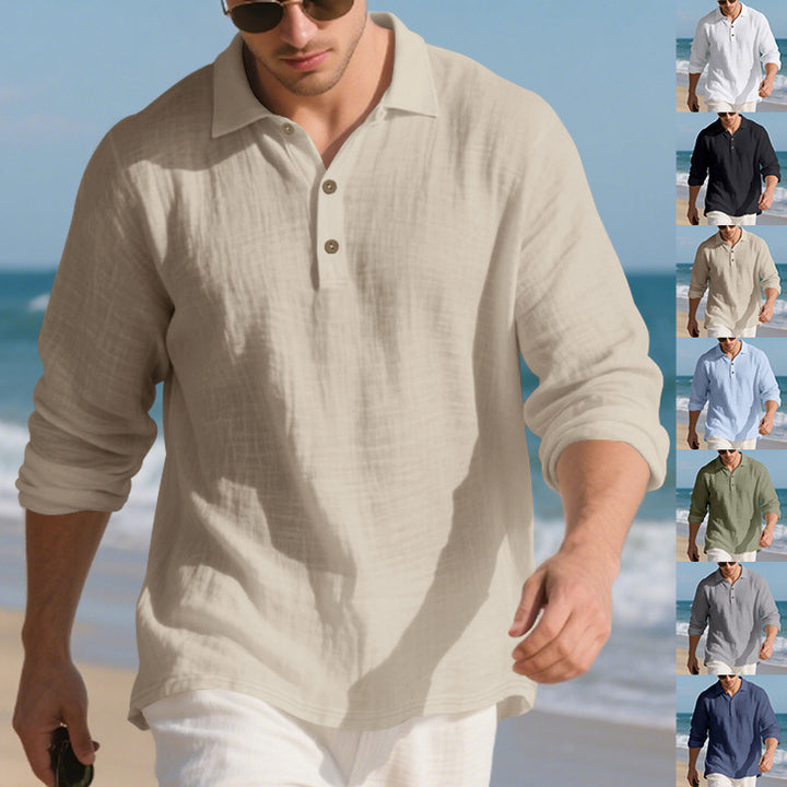 Herren lässiges Langarm-Polohemd mit Knopfleiste und atmungsaktivem Stoff Drune