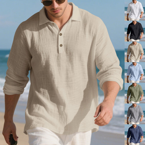 Herren lässiges Langarm-Polohemd mit Knopfleiste und atmungsaktivem Stoff Drune