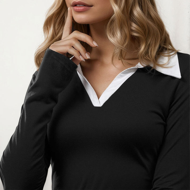 Damen elegantes Minikleid mit modischem Kragen und langem Arm Drune