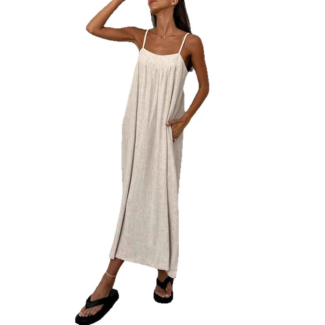 Damen luftiges Maxikleid mit breitem Schnitt und praktischen Taschen Drune