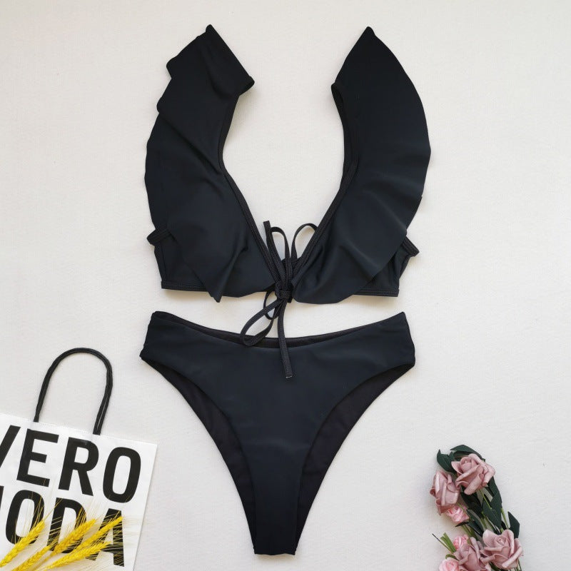 Damen Bikiniset mit Rüschen und Pflanzenmuster Drune