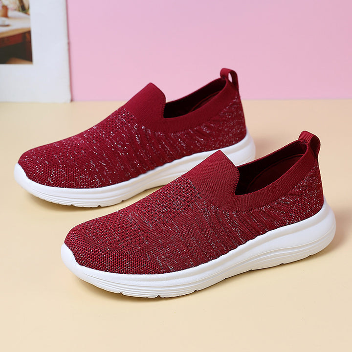 Damen nan atmungsaktiver Strick-Slipper mit viskoelastischer Innensohle und flexibler Gummilaufsohle Drune