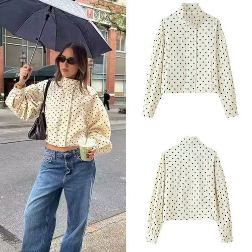 Damen cropped Steppjacke mit modernem Polka-Dots-Design Drune