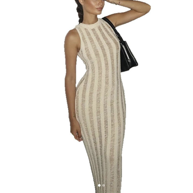 Damen figurbetontes Strickkleid mit raffinierten Streifenelementen Drune