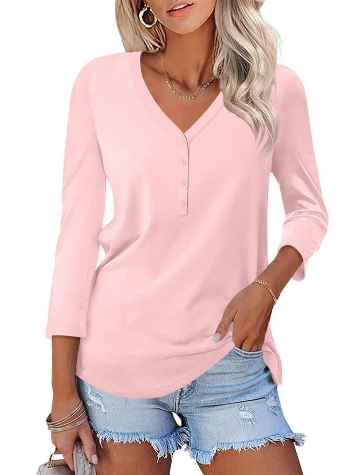 Damen Langärmliges V-Ausschnitt Shirt Drune